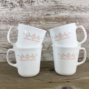 Corelle Dutch Lattice Cups Set of 4 - Tulips and Hearts 3.5" Corning Mugs
